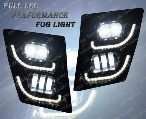 Miniatura 4 de QSC Truck Parts faros delanteros LED de alto rendimiento negros con señales de giro secuenciales + juego de luces antiniebla LED izquierda y derecha