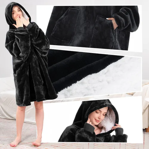 Miniatura 3 de Aemicion - Manta con capucha tipo sudadera tamaño grande, vellón Sherpa con mangas y bolsillo, unisex para adultos, ideal para hogar, oficina