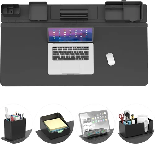 KDD Juego de almohadilla de escritorio y organizador magnético, alfombrilla grande 5 en 1 para mouse con soporte para teléfono, soporte para tazas,
