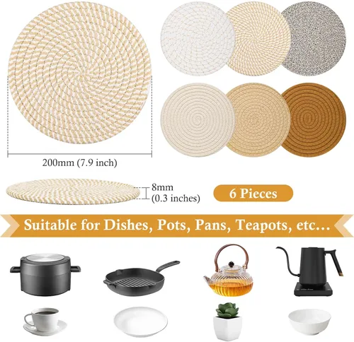 Miniatura 2 de Billbotk Salvamanteles de 8" para ollas y sartenes calientes, 6 almohadillas resistentes al calor, soportes para ollas para cocina, alfombrillas