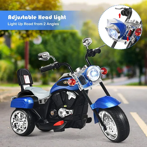 Miniatura 9 de HONEY JOY Motocicleta para niños, mini moto eléctrica de 3 ruedas con batería de 6 V, juguete de paseo con claxon y faro, pedal de pie, para niños