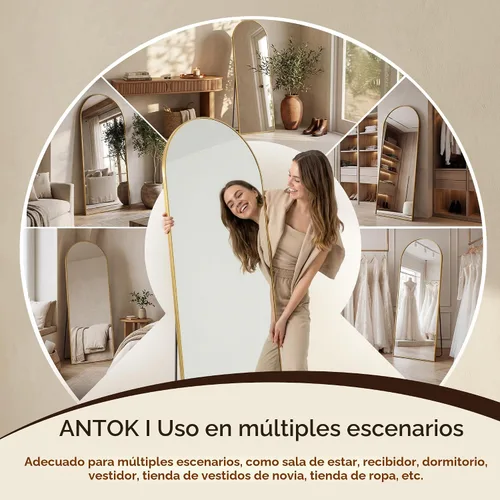 Miniatura 9 de Espejo de longitud completa, de 59 x 19 pulgadas, de suelo, arqueado, no empotrado, con soporte, colgante, montado para dormitorio, sala de estar