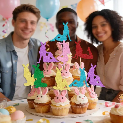 Miniatura 6 de 24 adornos para cupcakes de conejita para niñas, Día de San Valentín, Pascua, aniversario de boda, cumpleaños y despedida de soltera