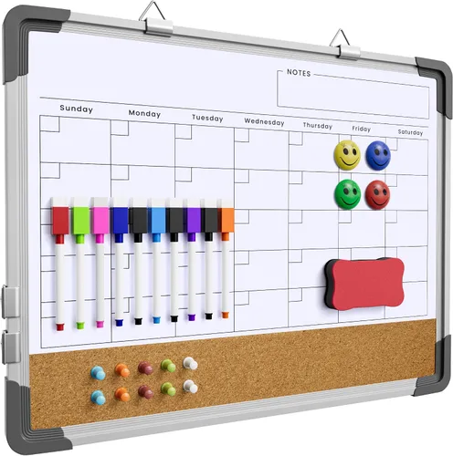 Miniatura 10 de Polegas Calendario de pizarra blanca de borrado en seco, pizarra blanca magnética de borrado en seco, calendario mensual de 16 x 12 pulgadas