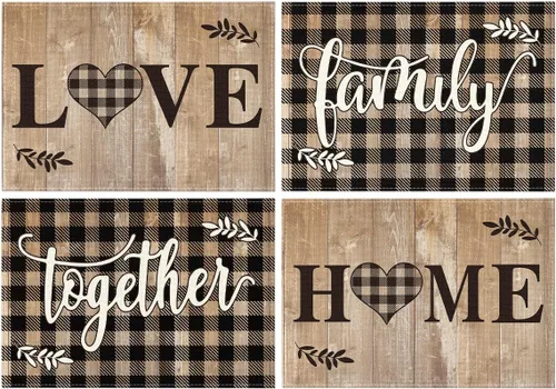 Miniatura 9 de Artoid Mode Love Family Together Home - Juego de manteles de cuadros búfalo de 6 piezas, 30x46 cm, manteles de mesa de temporada para decoración