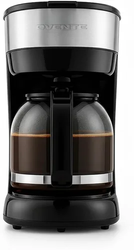 OVENTE Cafetera de goteo de 12 tazas con jarra de vidrio de borosilicato, máquina de operación táctil única, sistema antigoteo, filtro reutilizable