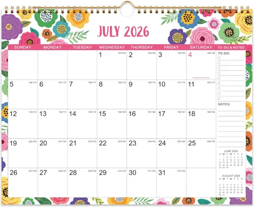 Calendario 2026 - Calendario de Pared 2026, 38.1 cm x 29.2 cm, Ene.2026 - Dic.2026, Calendario de Pared Mensual de 12 meses 2026, Gancho para Colgar