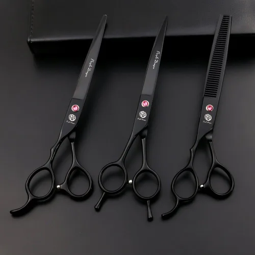 Miniatura 9 de Purple Dragon Tijera de corte de pelo para zurdos de 7.0 pulgadas, tijeras curvadas y adelgazantes con bolsa, para peluquería de mascotas o familia