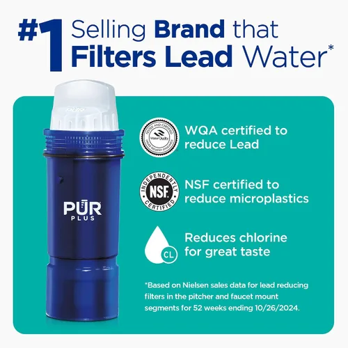 Miniatura 4 de PUR Plus jarra de filtro de agua de 7 tazas, limpiador, agua de gran sabor, apta para lavavajillas, potente, filtración que reduce el plomo, diseño