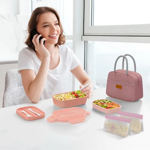 Miniatura 6 de JBGOYON® Juego de lonchera Bento, 3 recipientes apilables para adultos y niños, lonchera para mujeres, incluye bolsa de almuerzo, a prueba de fugas