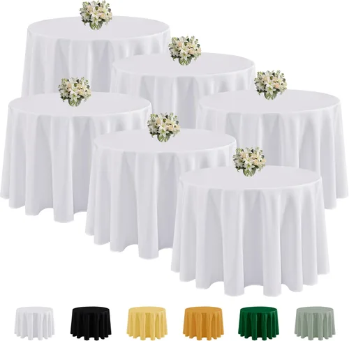 Miniatura 20 de Fitable Paquete de 6 manteles redondos negros de 70 pulgadas, resistentes a las arrugas y a las manchas, manteles de poliéster lavables para bodas