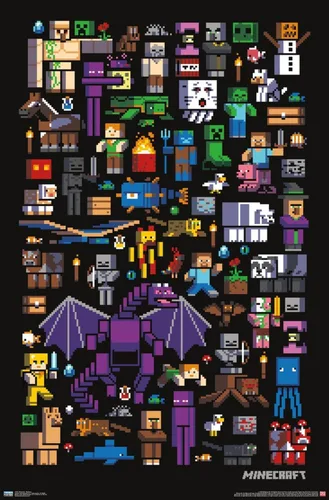 Miniatura 19 de Trends International Minecraft - Póster de pared de Mobbery, 14.725 x 22.375 pulgadas, versión con marco de madera tipo granero