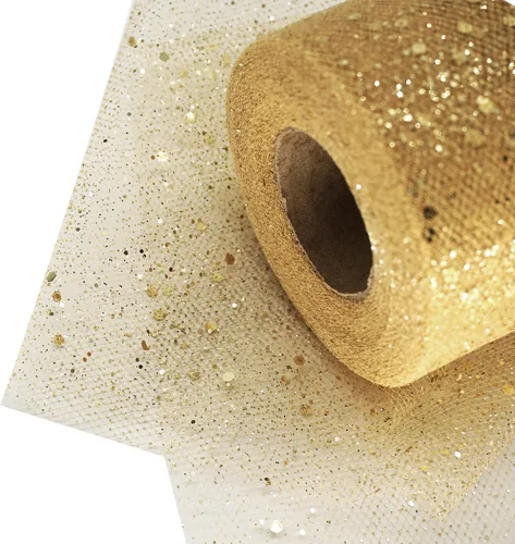 Rollos de tela de tul con purpurina dorada de 6 pulgadas, 50 yardas (150 pies), carrete de cinta de red con lentejuelas brillantes para bodas, falda