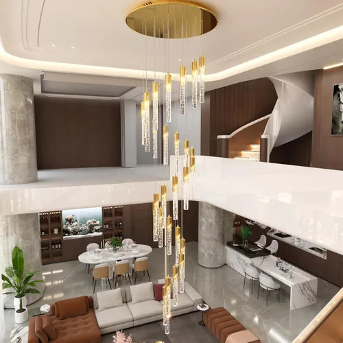 Miniatura 16 de Flashing God Candelabro LED moderno, 10 luces negras regulables, lámpara colgante con control remoto de techo alto para escalera, sala de estar