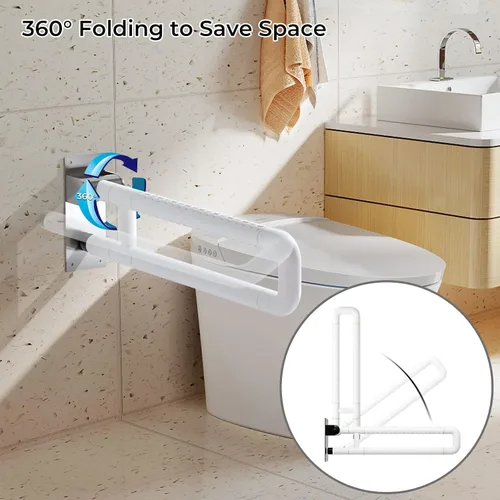Miniatura 6 de Barra de agarre abatible para inodoro: barras de agarre mejoradas para discapacitados de 23.6 pulgadas para baño, montaje en pared, asas de inodoro