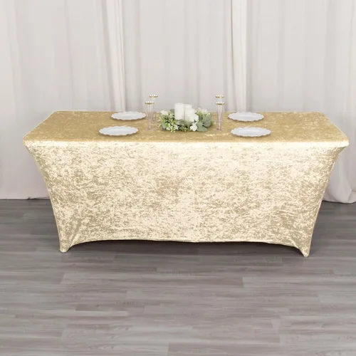 Miniatura 4 de Efavormart Cubierta de Mesa Rectangular Ajustada Elástica de Terciopelo Aplastado Beige de 6 pies