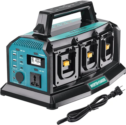 Cargador inversor portátil 2 en 1, inversor de onda sinusoidal pura de 1200 W y cargador rápido de 6 A para batería Makita de 18 V, convertidor de 6