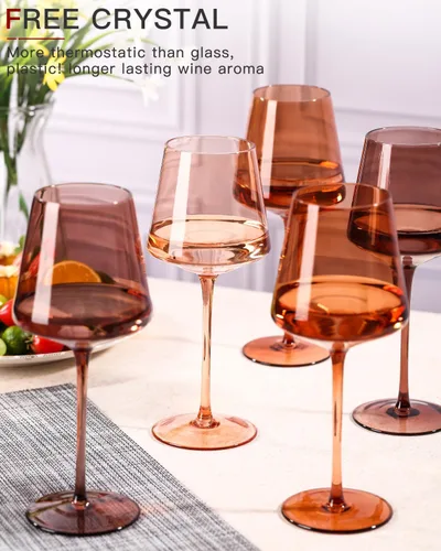 Miniatura 6 de Juego de 6 copas de vino sin tallo: vasos de vino de colores soplados a mano sin tallo: cristalería de color Venus de 15 onzas para vino