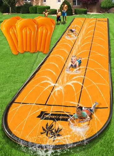 Miniatura 11 de Spring Water Tobogán acuático para patio trasero de niños, 17 pies x 3 carriles de carreras, toboganes de agua deslizantes con aspersor para edades