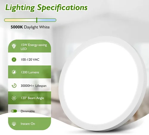 Miniatura 2 de Lámpara LED de techo de montaje al ras, equivalente a 100W, lámpara de techo empotrada moderna para cocina 5000K luz blanca diurna 15W 1200Lm 7