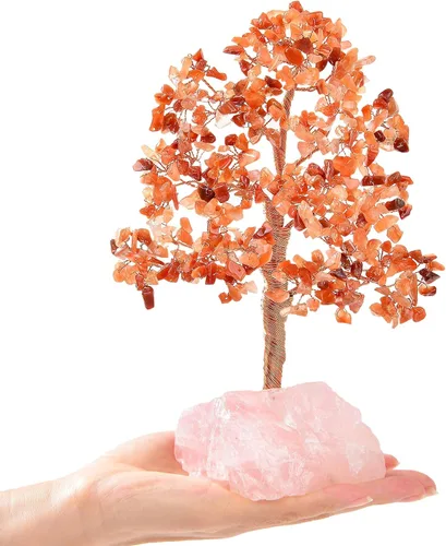 Miniatura 10 de KALIFANO Amatista natural prémium (414 piedras preciosas) Árbol de cristal de chakra con base de cuarzo rosa con propiedades curativas, árbol