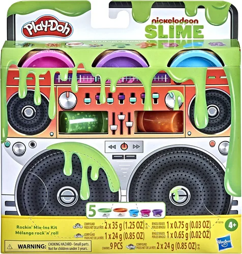 Play-Doh Nickelodeon Slime Rockin' Kit de Mix-ins para niños de 4 años en adelante con 5 colores y 3 variedades de cuentas Mix-in, no tóxico