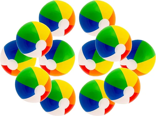 Paquete de fiesta de pelotas de playa inflables coloreadas en arco iris de 12 pulgadas, juguetes para fiesta, playa o piscina (paquete de 12)