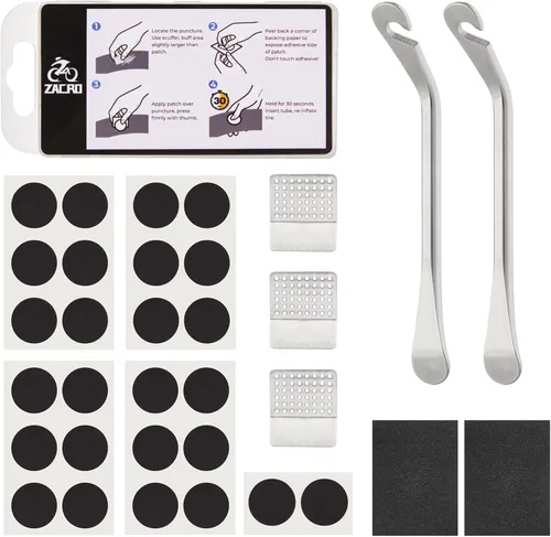 Zacro Bike Tire Repair Kit, Bike Tube Patch Kit with Stainless Steel Tire Levers, 24 PCS Bike Tube Patches,Metal Rasp, Bike Patch Kit for Mountain