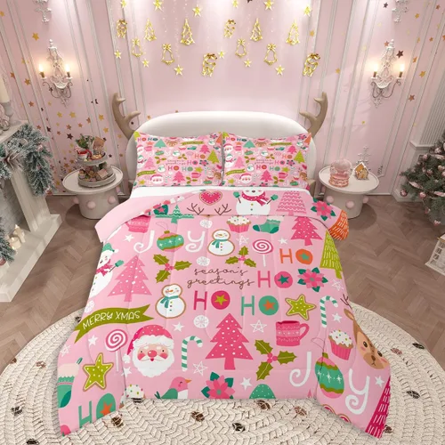 Miniatura 17 de Erosebridal Juego de edredón de Papá Noel tamaño matrimonial para niños y niñas, edredón de plumón de Feliz Navidad, juego de ropa de cama