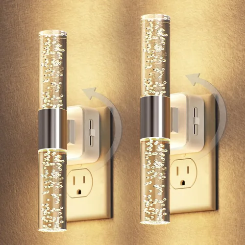 Miniatura 17 de DORESshop Luz nocturna LED, luces nocturnas giratorias que se enchufan a la pared con sensor de luz automática de 3000 K luz nocturna con brillo