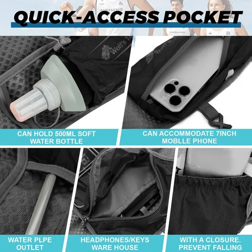Miniatura 4 de Mochila de hidratación con 2 vejigas de agua de 2 litros, mochila de agua ligera para senderismo, chaleco de hidratación con 2 muñequeras y 1 banda