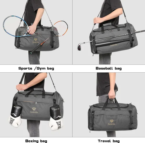 Miniatura 5 de Eackrola Bolsa de deporte grande para gimnasio, bolsa de viaje con bolsillo húmedo y compartimento para zapatos para hombres y mujeres, 65L, ligera