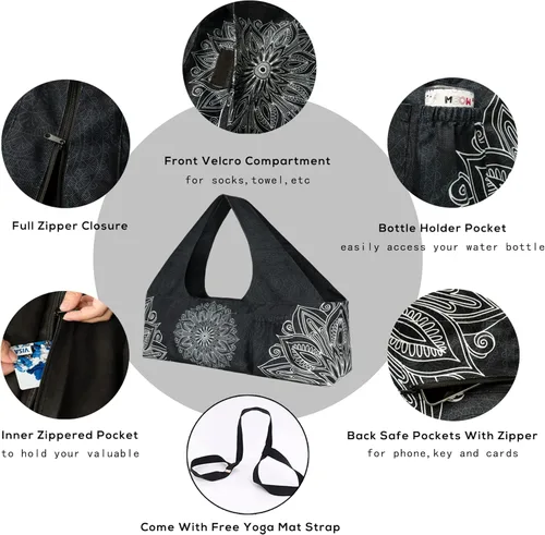 Miniatura 3 de Bolsa para esterilla de yoga – Bolsa de yoga grande con correa para esterilla de yoga, cremallera y bolsillos, bolsas de yoga y transportadores que