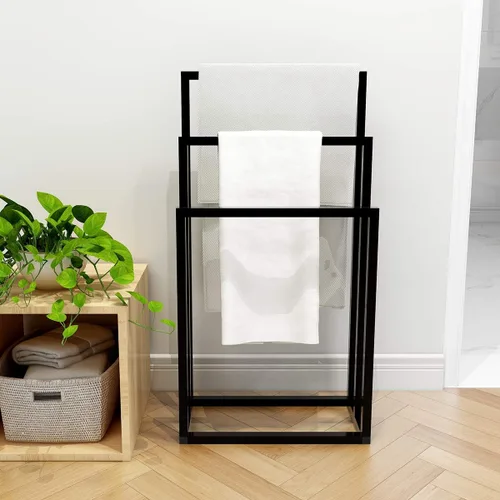 Miniatura 3 de Toalleros de metal, 3 barras para baño, estante de secado independiente, organizador de almacenamiento de 3 niveles, soporte para paños (negro)