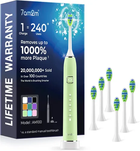 Miniatura 17 de 7AM2M Cepillo de dientes eléctrico sónico con 6 cabezales de cepillo para adultos y niños, una carga durante 120 días, carga rápida inalámbrica, 5