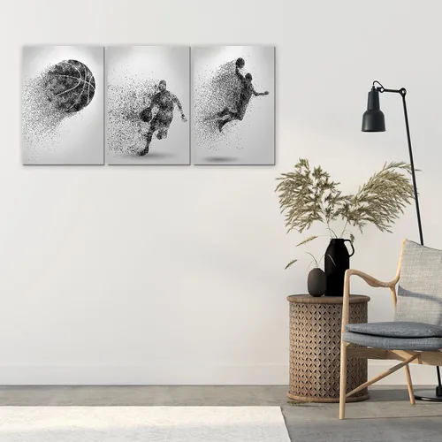 Arte de lienzo para pared, silueta de partículas de baloncesto, póster de deportes, impresiones artísticas, pintura, cuadros enmarcados, obra de