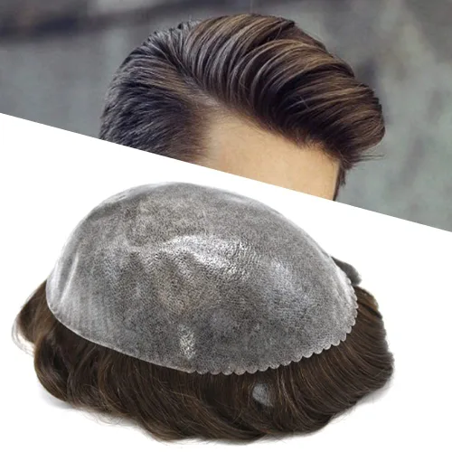 Miniatura 5 de Toupee para hombres de piel fina inyección de PU unidad de peluca para hombre, pieza de cabello humano natural real, sistema de repuesto
