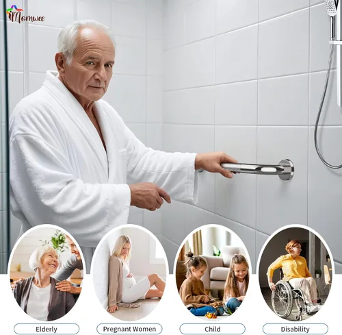 Miniatura 5 de Barra de Agarre Antideslizante Cromada de 16 Pulgadas, iMomwee Paquete de 2 Barras de Agarre de Acero Inoxidable para Baño con Agarre Moleteado