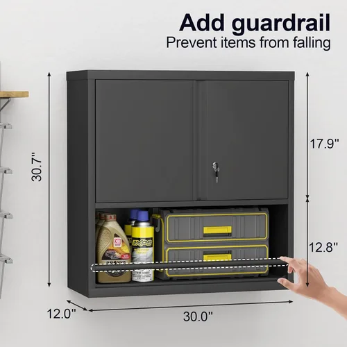 Miniatura 3 de GREATMEET Gabinete de pared de garaje, gabinetes de almacenamiento de garaje de metal, gabinete de utilidad con bloqueo, armarios colgantes