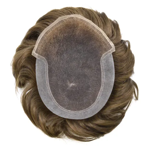 Miniatura 9 de Toupee - Pieza de cabello humano real de encaje francés para hombre, sistema de unidades de cabello frontal con nudo bleched tupé para hombres