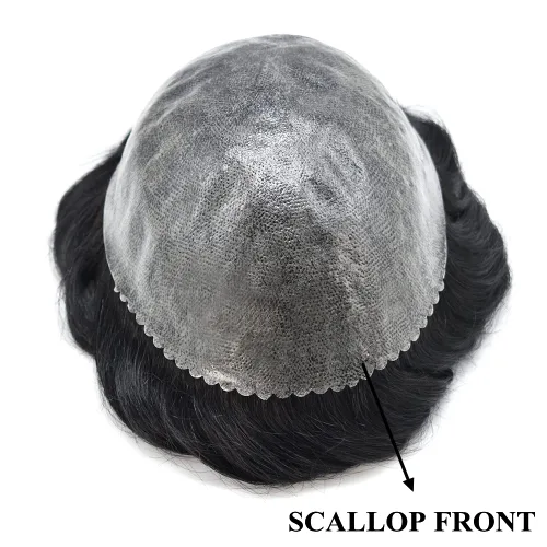 Miniatura 3 de Toupee para hombres Sistema de reemplazo de cabello humano Full Poly Mens Toupee Hairpiece inyectado PU peluca para hombre sistemas de cabello 1B#