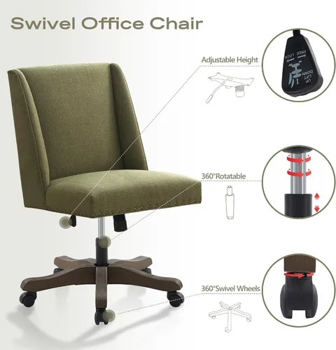 Miniatura 4 de Zihanhome Silla de oficina tapizada sin brazos con patas de madera, moderna y ajustable para oficina en casa, silla de escritorio, silla giratoria