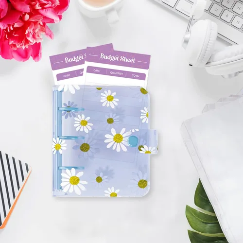 Miniatura 6 de SOUL MAMA Mini Carpeta Billetera - Lindo Organizador de Dinero Azul Daisy con Sobres de Efectivo y Planificador de Presupuesto Claro