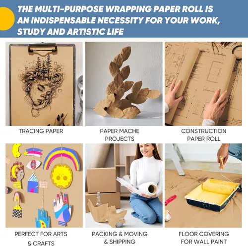 Miniatura 4 de Papel de regalo marrón, rollo de papel kraft, papel decorativo para manualidades de 15 x 450 pulgadas, papel de embalaje para suministros de envío