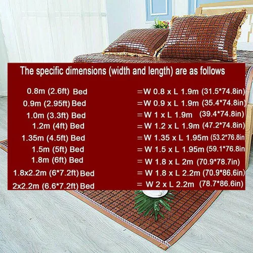 Miniatura 7 de Colchoneta de verano para dormir, colchón de bambú refrescante, tapete de bambú carbonizado Mahjong, almohadilla de enfriamiento plegable de doble
