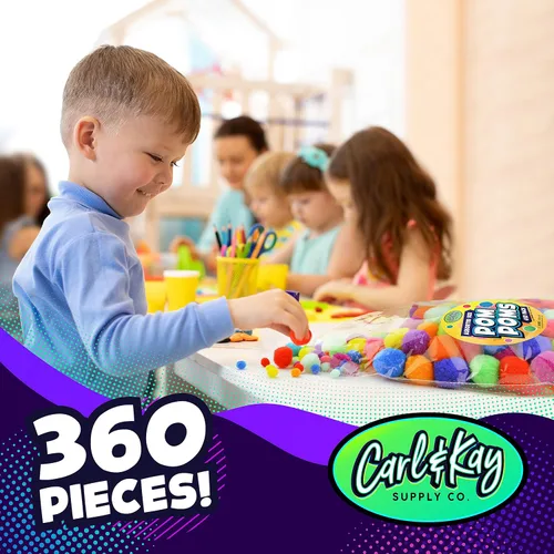 Miniatura 3 de 410 unidades – Pompones Jumbo para suministros de manualidades – 360 pompones peludos de colores grandes y pequeños surtidos con 50 ojos saltones