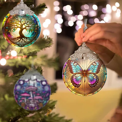Miniatura 5 de Jocidea Adorno de mariposa atrapasoles de vidrieras para Navidad, vacaciones, decoración de árbol, decoración del hogar y regalos