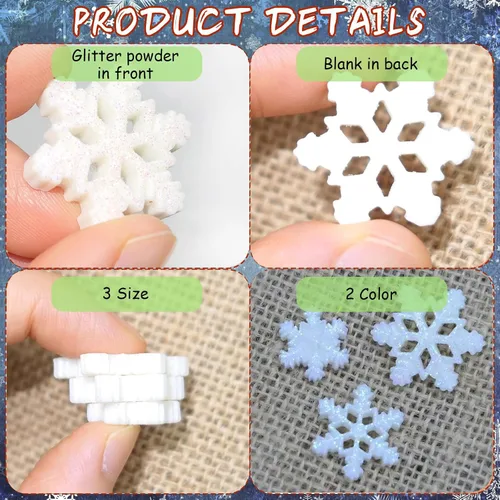 Miniatura 3 de 80 piezas de mini copo de nieve para manualidades, adornos de Navidad de resina blanca con purpurina pequeña, botones en forma de nieve, decoración