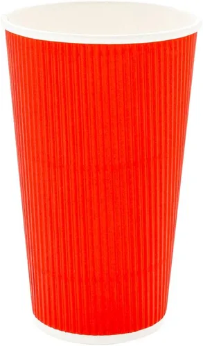 Miniatura 5 de Restaurantware Vasos de café desechables de pared ondulada de 16 onzas, 500 vasos de papel rojo aislados con diseño de borde enrollado, las tapas se
