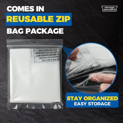 Miniatura 6 de 60 paquetes de bolsas para limpieza en seco para ropa de 40 pulgadas de largo - Bolsas transparentes de plástico para colgar ropa, cubierta